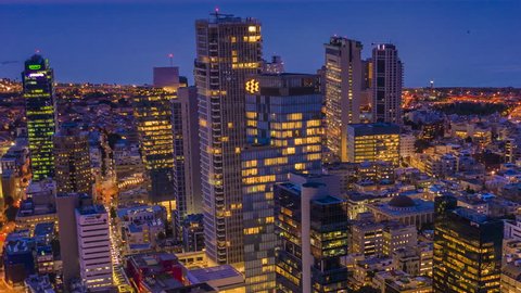 Tel Aviv - 10.04.2017: Tel Aviv city center day to night aerial hyper lapse 4k