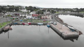 An aerial view of the harbour at  Kinvara, situated on the south-eastern shore of Galway Bay in Ireland.
