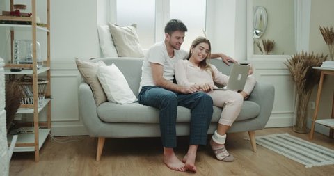 Smiling Couple Talking Sitting On Bed Stock Photo 1036151674 | Shutterstock