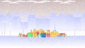 town snowing end year sale gift present merry christmas and happy new year HD 1920 x 1080
