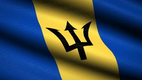 Barbados Flag Waving Textile Textured Background. Seamless Loop Animation. Full Screen. Slow motion. 4K Video