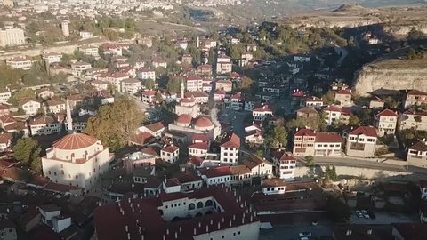 drone video of safranbolu town which has famous and traditional ottoman architecture buildings