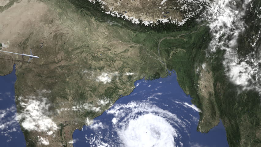 Airplane flying to Chittagong, Bangladesh on the map. Intro 3D animation 
