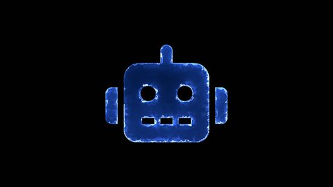 Symbol robot. Blue Electric Glow Storm. looped video. Alpha channel black