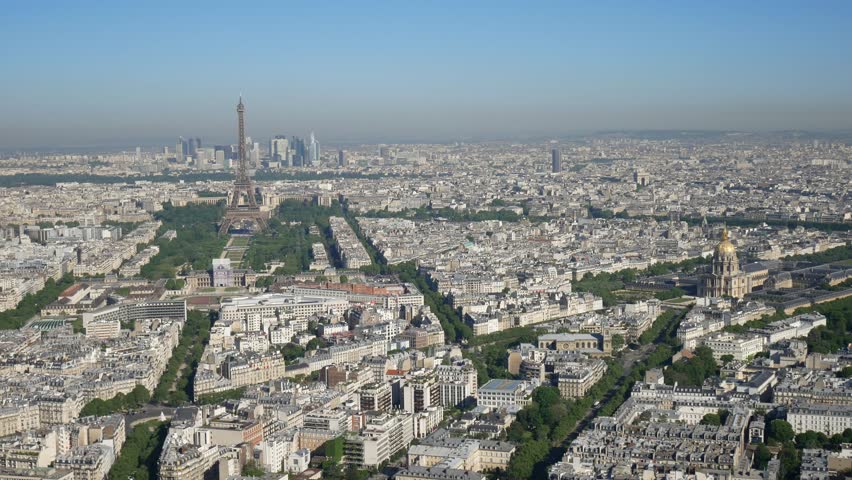 Morning aerial footage of the famous Eiffel Tower and downtown citypscape at France | Shutterstock HD Video #1020318415