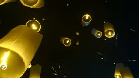 Chiang Mai, Thailand loy krathong mass lantern release festival fireworks video