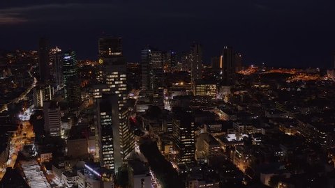 Tel Aviv city center night aerial 4k
