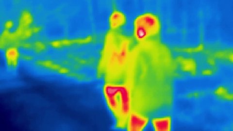 Thermal Camera View Walking Human Woods Stock Footage Video (100% 