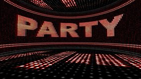 PARTY Text Animation in Monitors and Room, Rendering, Background, Loop, 4k
