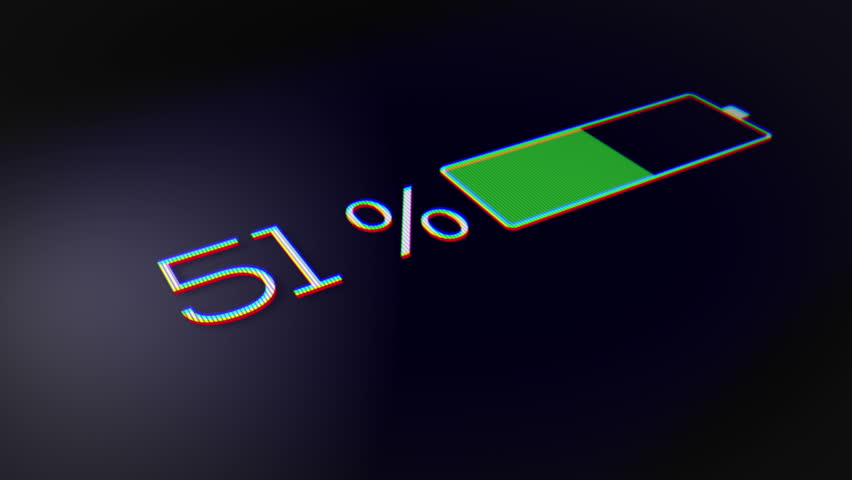 Battery Charge in Percentages, Smartphone Battery Indicator, Fully Charged, a smartphone battery indicator showing an increasing battery charge. Royalty-Free Stock Footage #1020349729