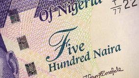 Nigeria 500 naira banknote rotating, Nigerian money close up. 4K UHD video footage