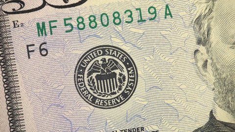 Federal Reserve System Seal on the US 50 dollar rotating, United States money. 4K UHD video clip