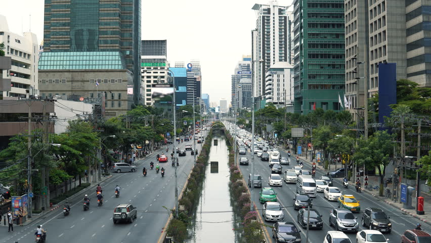Street traffic in Bangkok downtown, traffic jam at day rush hour