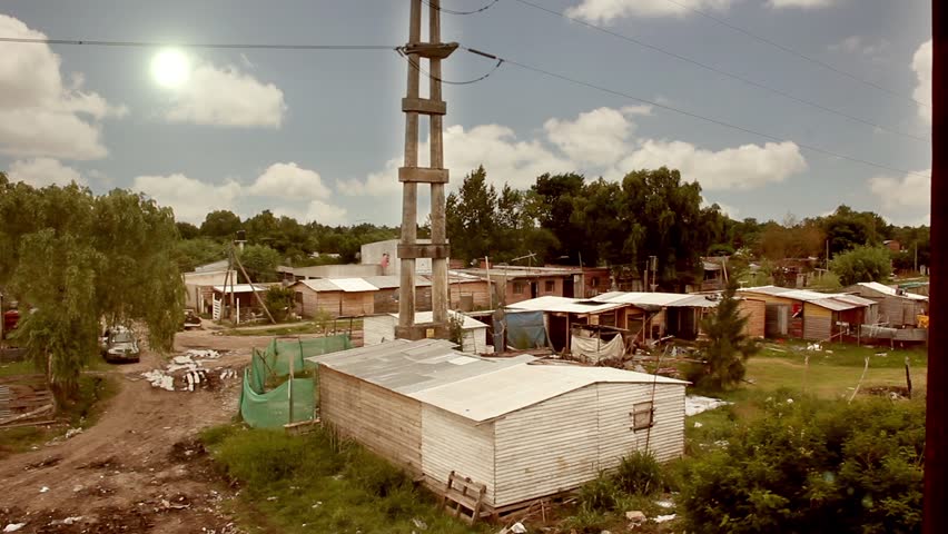 Poor Neighborhood With Informal Housing Under Warm Sunlight, La Plata, Buenos Aires Province, Argentina