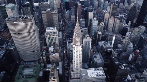 New York City Circa-2015, aerial view Midtown Manhattan orbiting the Chrysler Building