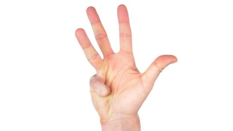 Hand counting from one 1 to five 5 against a white background
