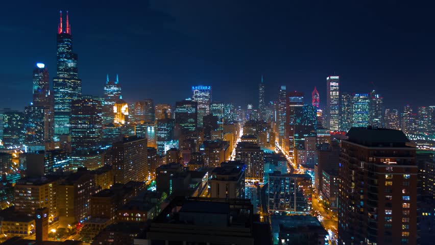 Sunset time-lapse of the Downtown Chicago skyline - Day transitions to night | Shutterstock HD Video #1020366952