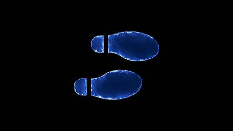 Symbol shoe prints. Blue Electric Glow Storm. looped video. Alpha channel black