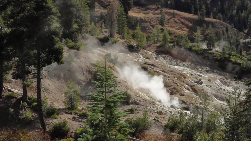 Steam Vent - Steam escapes from a geothermal vent in the earth. Sulphur Works, Lassen Volcanic National Park, California, USA