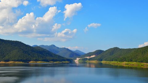 4K time lapse video of mountain with Mae Kuang Udom Thara dam, Thailand.
