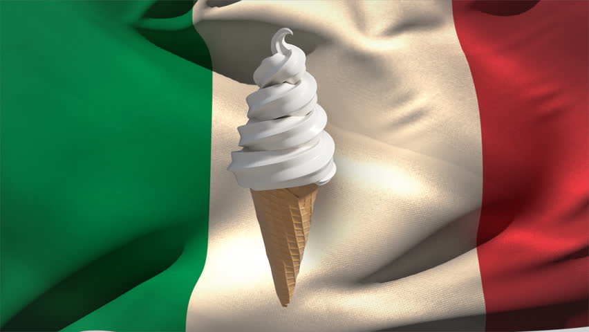 Digital composite of Italian flag waving in the background with soft ice cream cone in forefront Royalty-Free Stock Footage #1020394009
