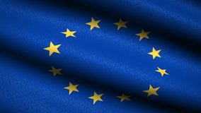 European Union Flag Waving Textile Textured Background. Seamless Loop Animation. Full Screen. Slow motion. 4K Video Footage
