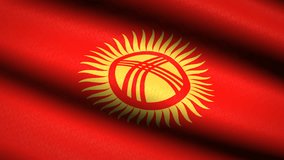 Kyrgyzstan Flag Waving Textile Textured Background. Seamless Loop Animation. Full Screen. Slow motion. 4K Video Footage