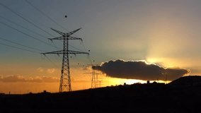 Full HD video footage of electric power pylon line, taken in Tenerife Canary Islands Spain Europe