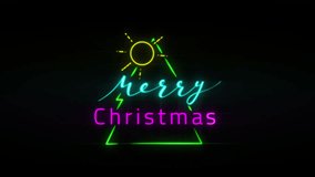 Neon Merry Christmas - High Resolution Animated Illustration. Colorful Hand Drawn Lettering. Animation with Electric Street Light. Handwritten Motion Graphics Callighraphy Design with Alpha Channel.