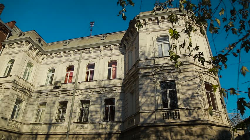 Close up old building on street blue sky architecture city exterior facade property town urban window door townhouse