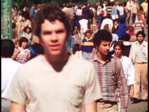 BERKELEY, CALIFORNIA, 1979, University of California multiple shots crowd walking