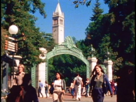 BERKELEY, CALIFORNIA, 1979, University of California, gate, bell tower, students