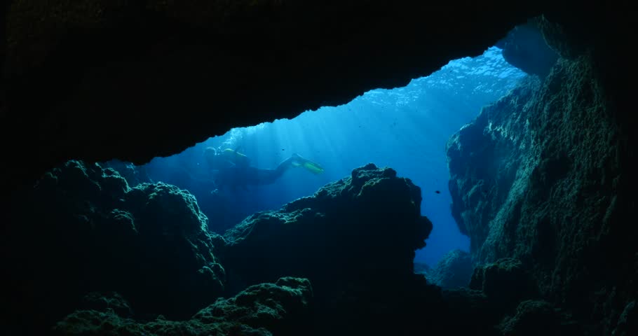 cave diving underwater scuba divers exploring Stock Footage Video (100% ...