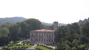 Aerial footage drone view of Manor, in Como on Lake Lombardia Italy // no video editing

