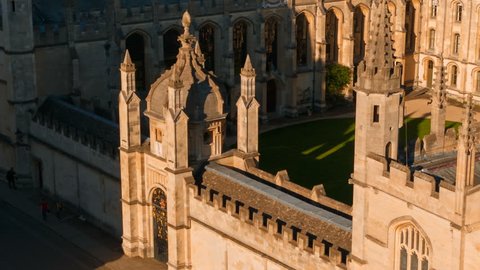 OXFORD, circa 2018 - Tilting shot of the All Souls College, a constituent college of the University of Oxford, England, UK