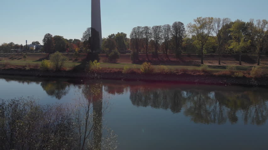 Aerial from TV Tower in Mannheim flying up from the bottom