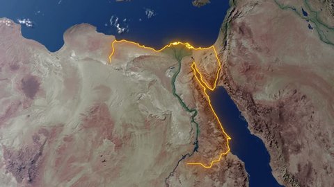 Realistic 3d animated earth showing the borders of the country Egypt and the capital Cairo in 4K resolution