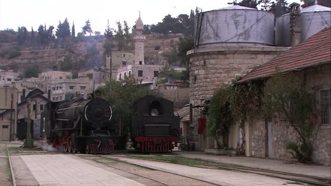 Shots of Al-Hijaz train in Amman Jordan which is built by the Ottomans in 1900 BC , it connects between Damascus Amman and Almadeena Almonawara in Saudi Arabia . 