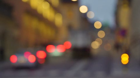 Blur of street lights in the city of Stockholm Sweden on a night time in the city