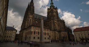 Timelapse of St Vitus Cathedral on a cloudy day with clouds and light moving in view