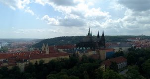 Aerial shot of Prague Castle with beautiful cityscape in view