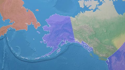 Alaska (blue) to Russia (red) westward on realistic Earth