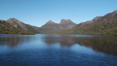 Flying Over Water at Cradle Mountain Tasmania on Sunny Day