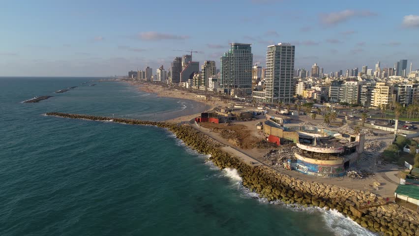 Tel Aviv beack 4k aerial 
