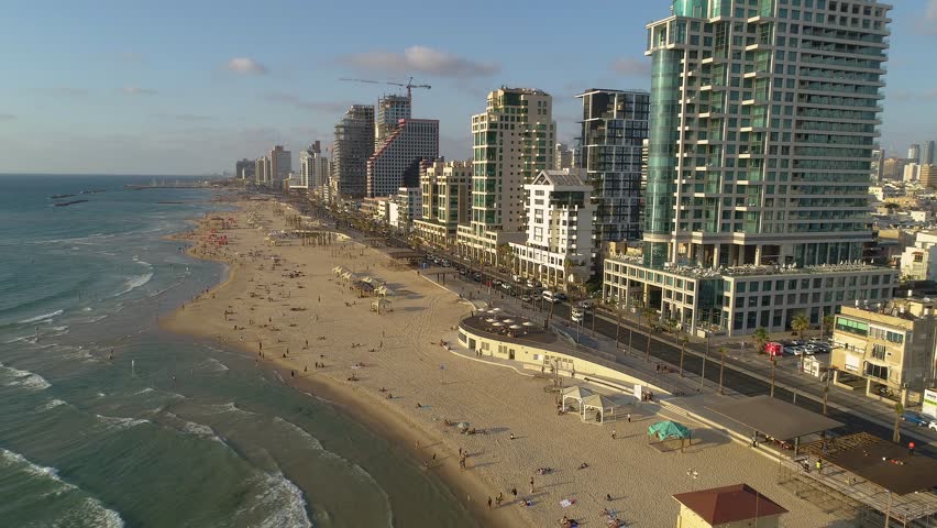 Tel Aviv beack 4k aerial 