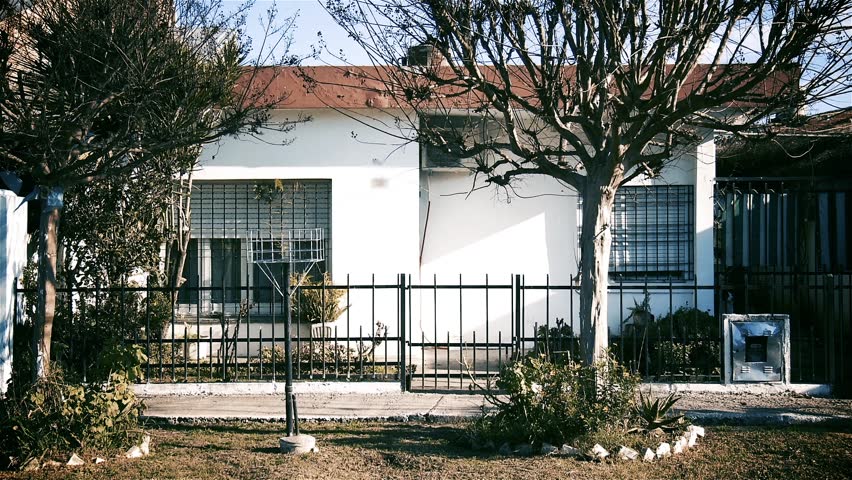 Front View of a Typical Low Residential House in Buenos Aires Province, Argentina