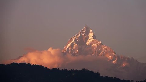 Snow Peak of Machapuchare Mountain also called Fishtail Mountain at Sunrise in the Himalayas in Nepal