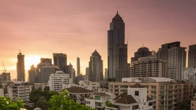 Time lapse sunset view of Bangkok cityscape