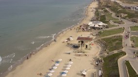 Herzliya beach 4k drone footage ungraded flat