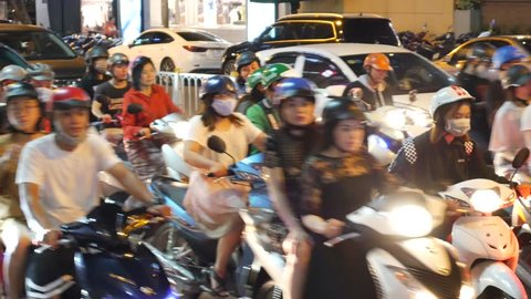 Ho Chi Minh, Vietnam-October 4, 2018: View of Traffic and motorcycles in Vietnam. Many Vietnamese commute by using motorcycles. 
